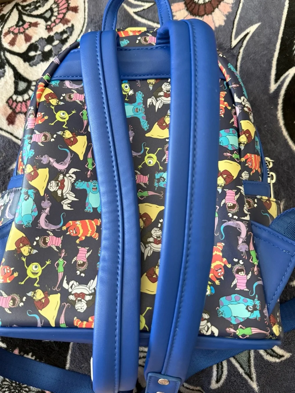 Loungefly Disney Pixar Monsters Inc Pattern Blue Mini Backpack